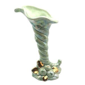 Vintage Warranted 22K Gold Accent Ceramic Cornucopia Iridescent Vase MCM Holiday